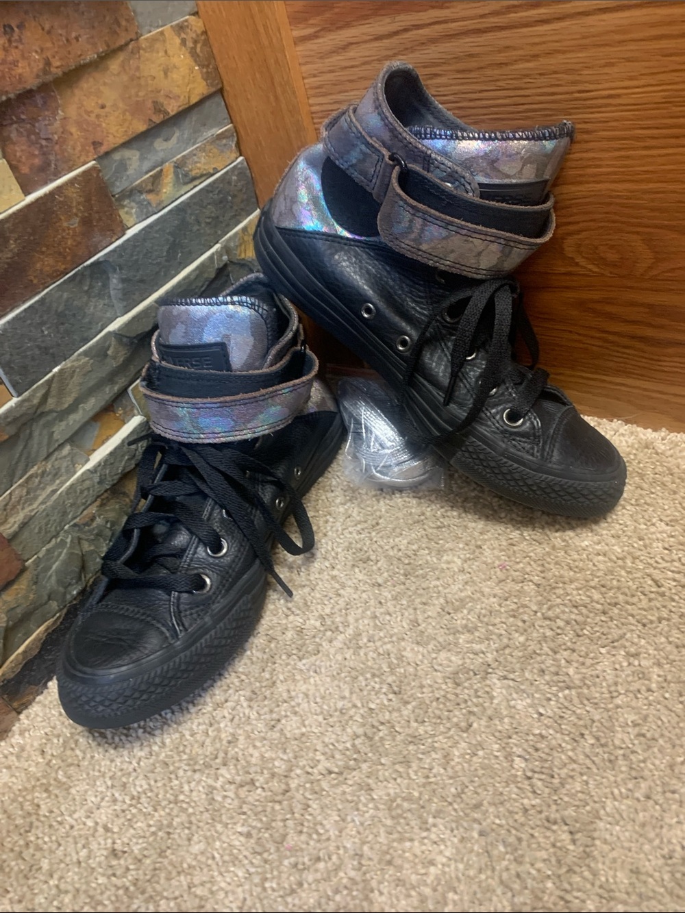Converse Women's Black High-Top Sneakers with Iridescent  oil slick mystichrome